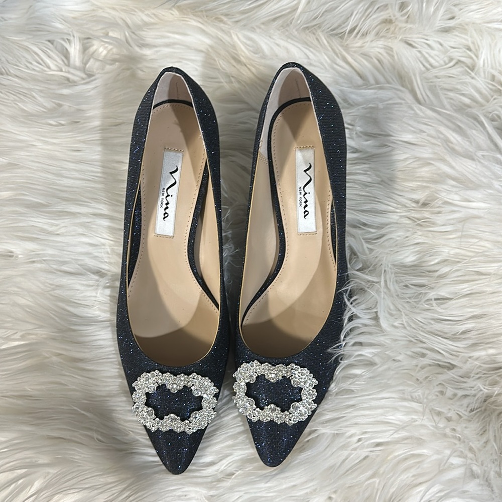 Nina Navy Sparkly pump rhinestone design size 8 NEW - Picture 4 of 6